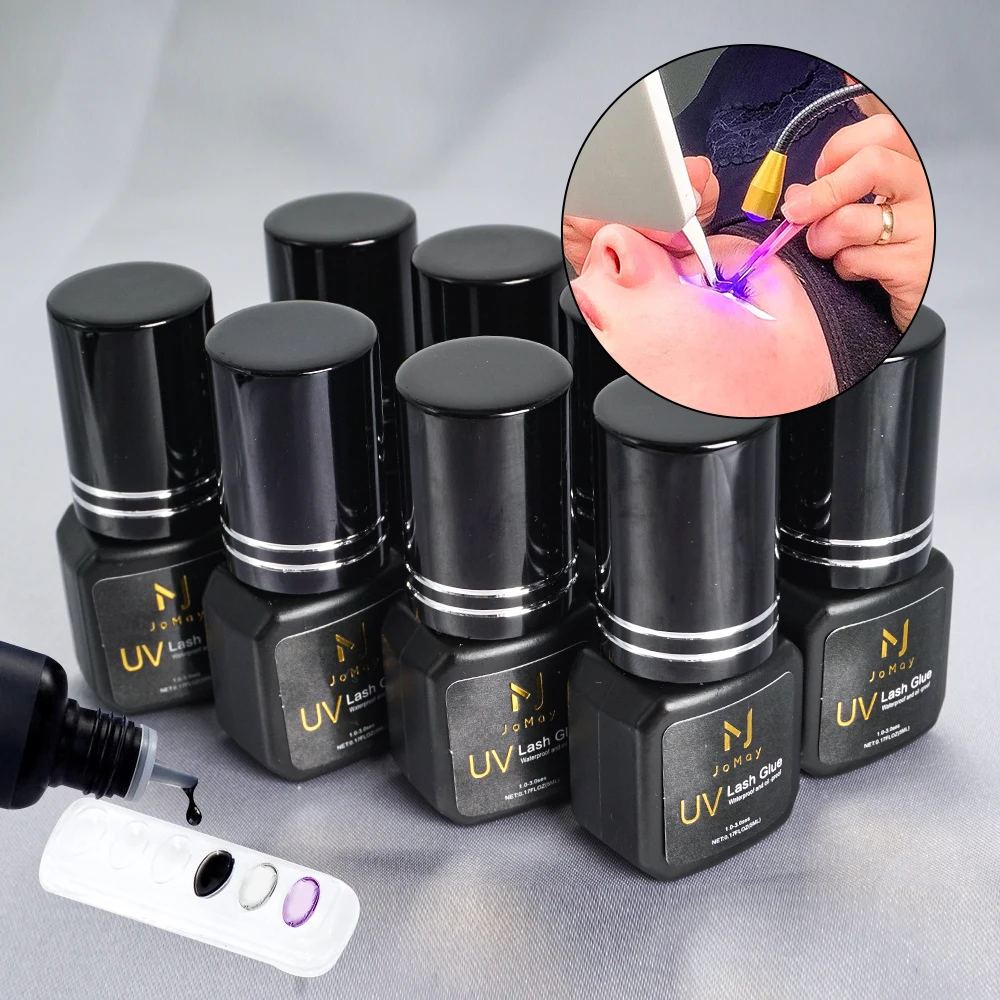 Private Label 7-9 Weeks Lasting Fast Dry UV Lash Glue Adhesive Eyelash Extension Glue Transparent Black UV Eyelash Glue