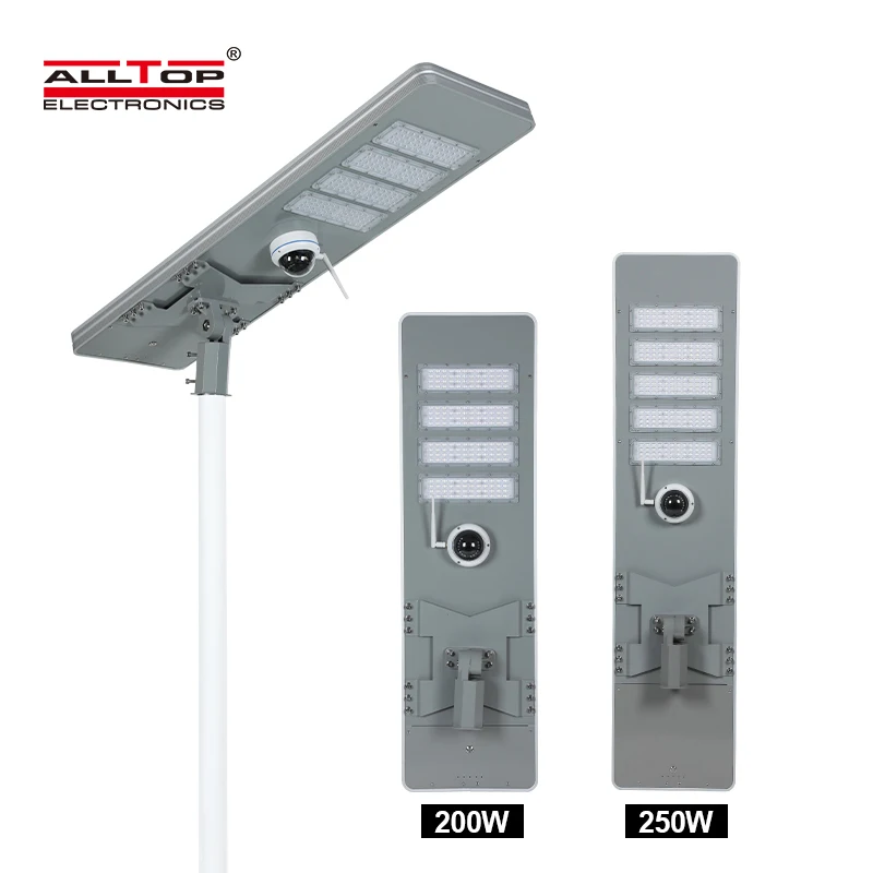 Outdoor IP65 Waterproof All In One Solar Street Lamp With Camera Remote Control 200W 250W LED Solar Street Light