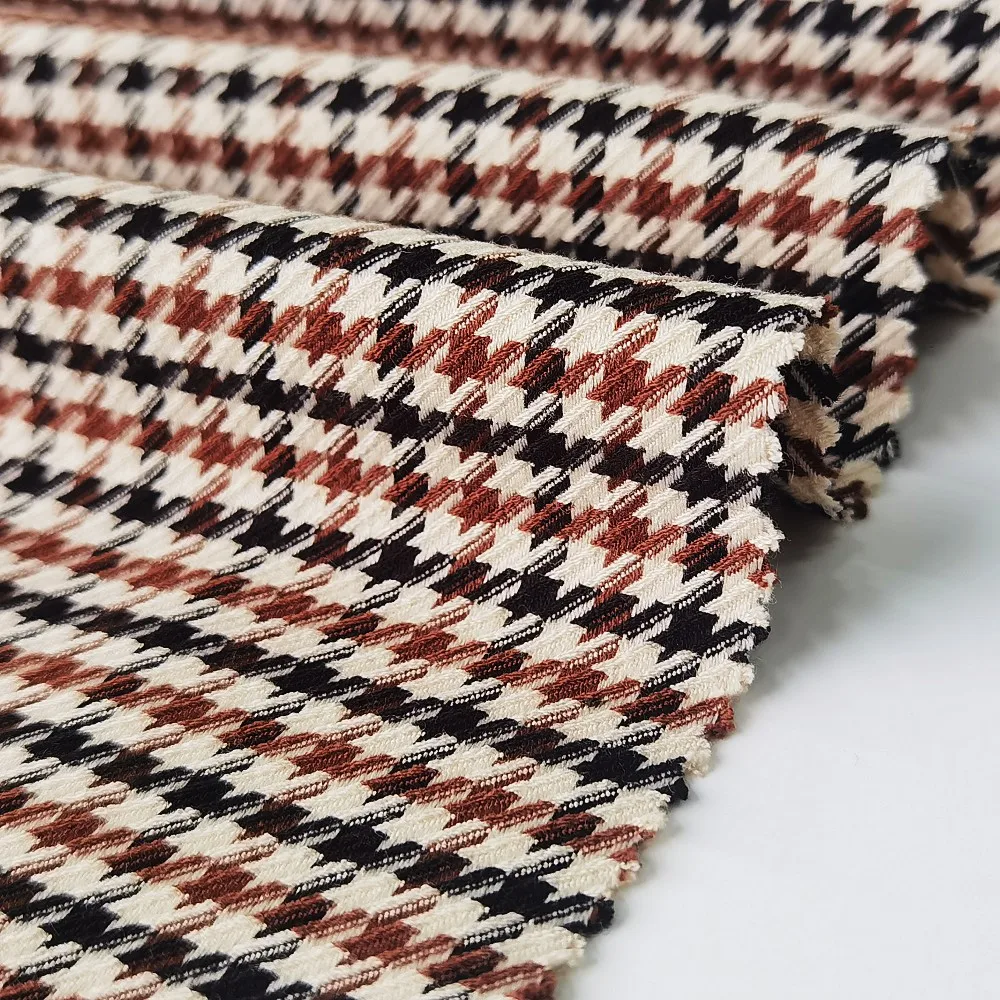 Customized suit fabric yarn dyed tweed style polyester rayon spandex houndstooth tr check plaid fabric