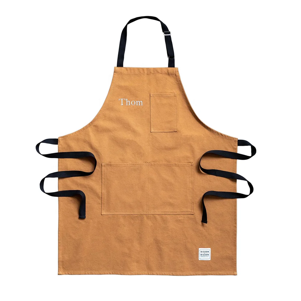 DUOLAI Wholesale Widely Used Washed Canvas Apron With Pockets Custom Print Logo Bib Apron Kitchen Cooking Baking Bib Apron