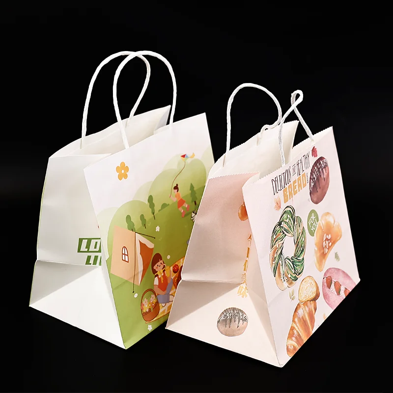 custom gift luxury paper shopping bags packaging  take away food doughnut cake packaging bag with handles