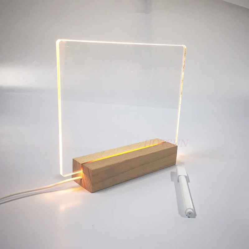 Fast Delivery LED Light up Message Board Acrylic Dry Erase Board with Wooden Base Stand