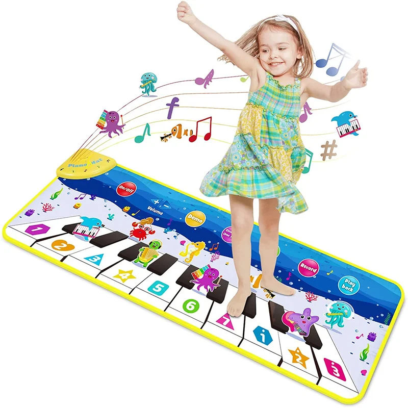 Marine Animal Musical Piano Mat Toy With Light Keyboard Blanket Music Touch Play Early Educational Toys for Kids
