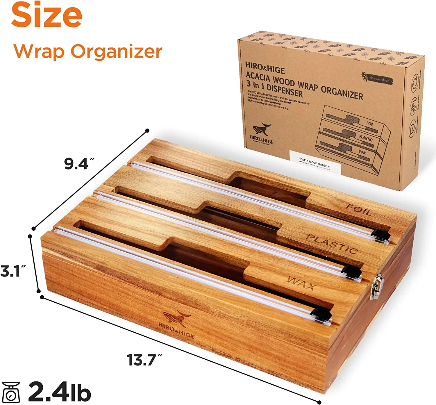 Foil and Plastic Wrap Organizer Acacia Wood wrap Dispenser with Cutter Aluminum Foil Wax Paper Kitchen Drawer Organizer