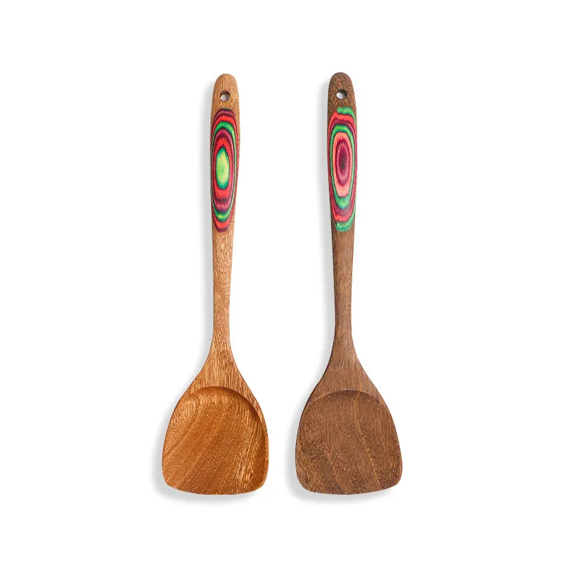 TAOTAOJU Colored Long-handled Wood Shovel High Quality Durable Wooden Kitchenware Kitchen Spatula Supplies