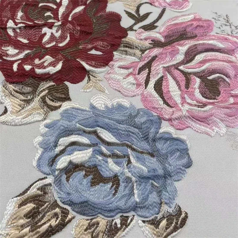 Wide width sheer blackout 100% polyester home textile upholstery yarn dyed woven vintage curtain floral embroidery fabric