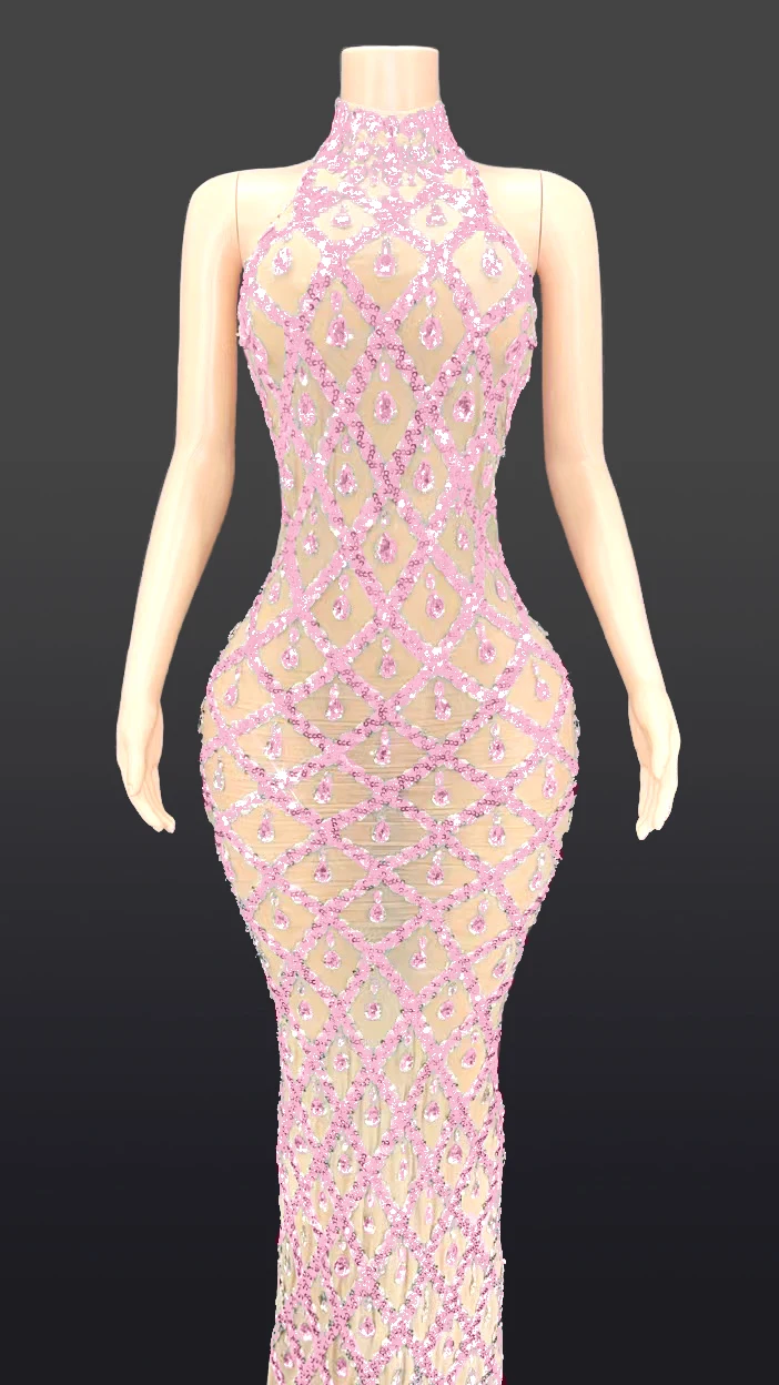 Diamond Crystal Long Halter Slit Dress Show Vestidos de Fiesta Largos Elegantes Fashion stage dance party sparkly club dress