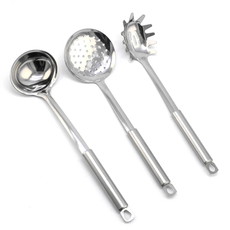 Utensil set Shiny 304 stainless steel kitchen cooking tools incl. soup ladle skimmer and spaghetti serving fork spoon