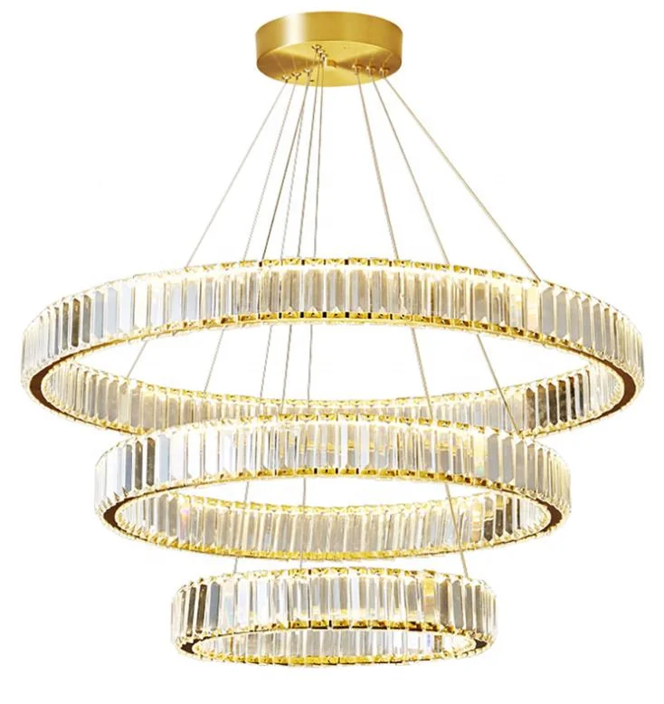 Modern simple circular LED circular crystal chandelier circle dining room stainless steel cable lamp