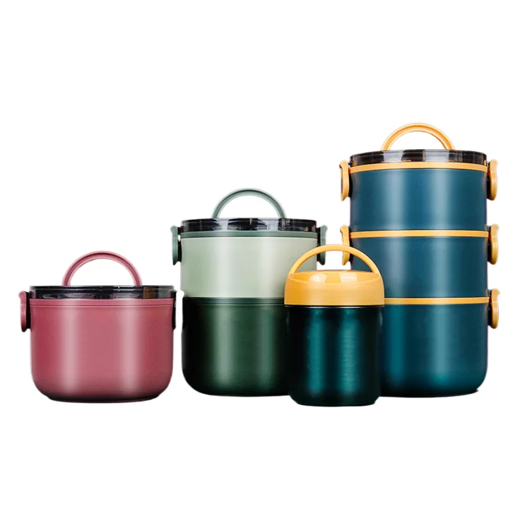 304 Stainless Steel Insulated Lunch Box Round Office Workers Or Students Bento Box Three-layer Insulated Rice Bucket