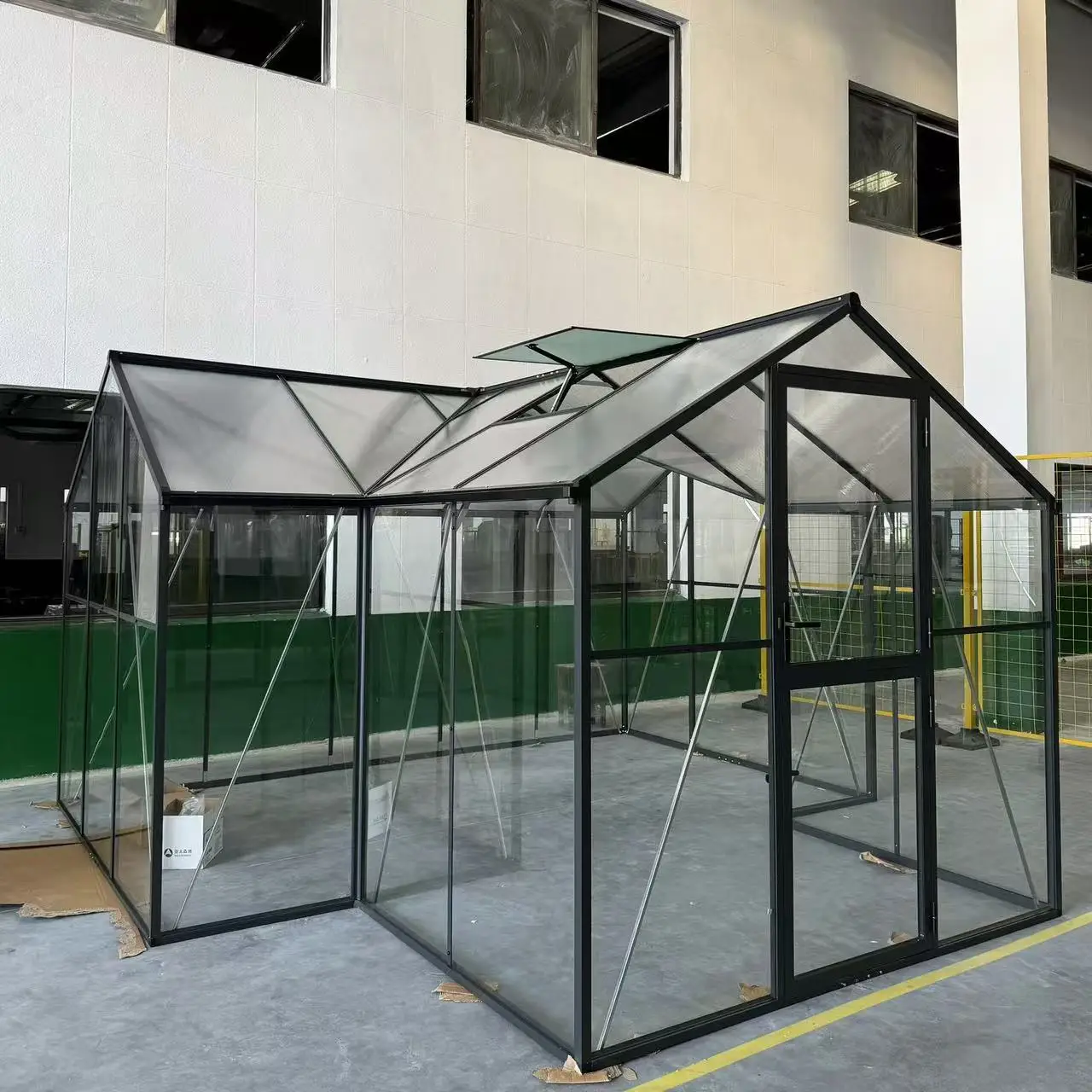T-shape Garden Backyard Sunroom Greenhouse with Glass Wall and Aluminum Structure Auto-adjusted windows and dog door Durable