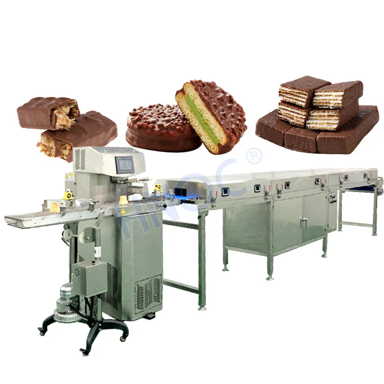 25/60/100L continuous molding Ball Chocolate Melt Dipping Cover Enrobe Price Chocolate Enrobe Machine and Cooling Tunnel PLC