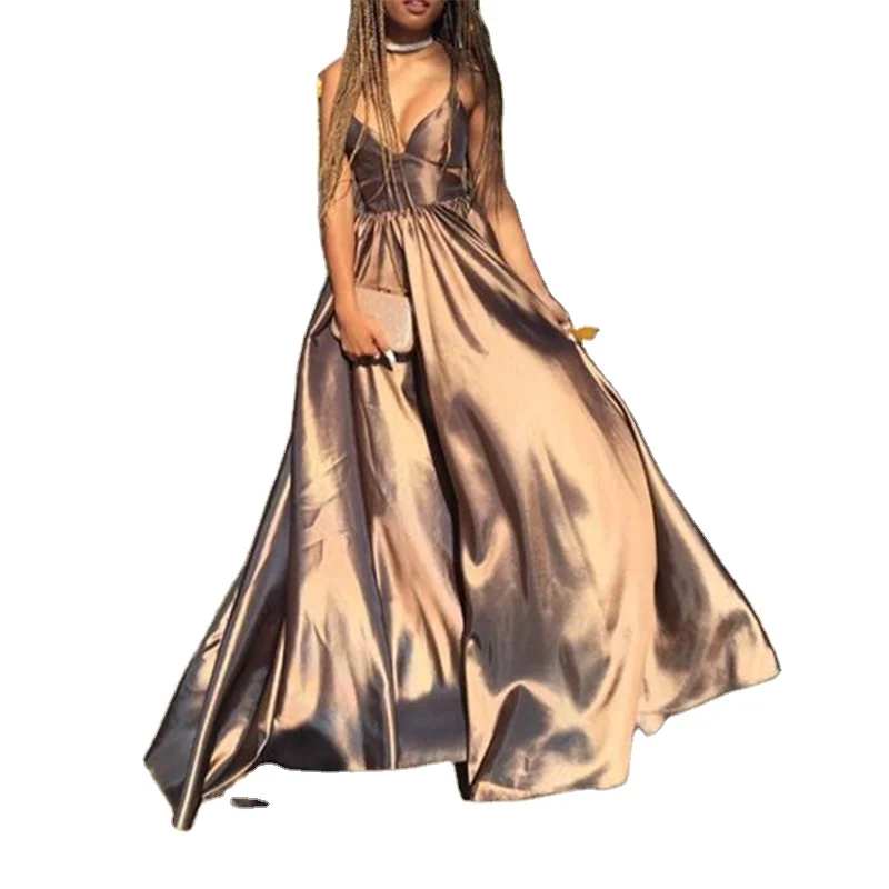 Осенне-зимнее Новое Европейское и американское женское сексуальное платье без рукавов с глубоким v-образным вырезом, длинная юбка, Прямая поставка