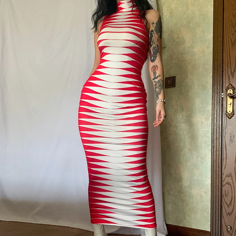 Y2K Popular New High Neck Print Sleeveless elegant Long Maxi Dresses 2022