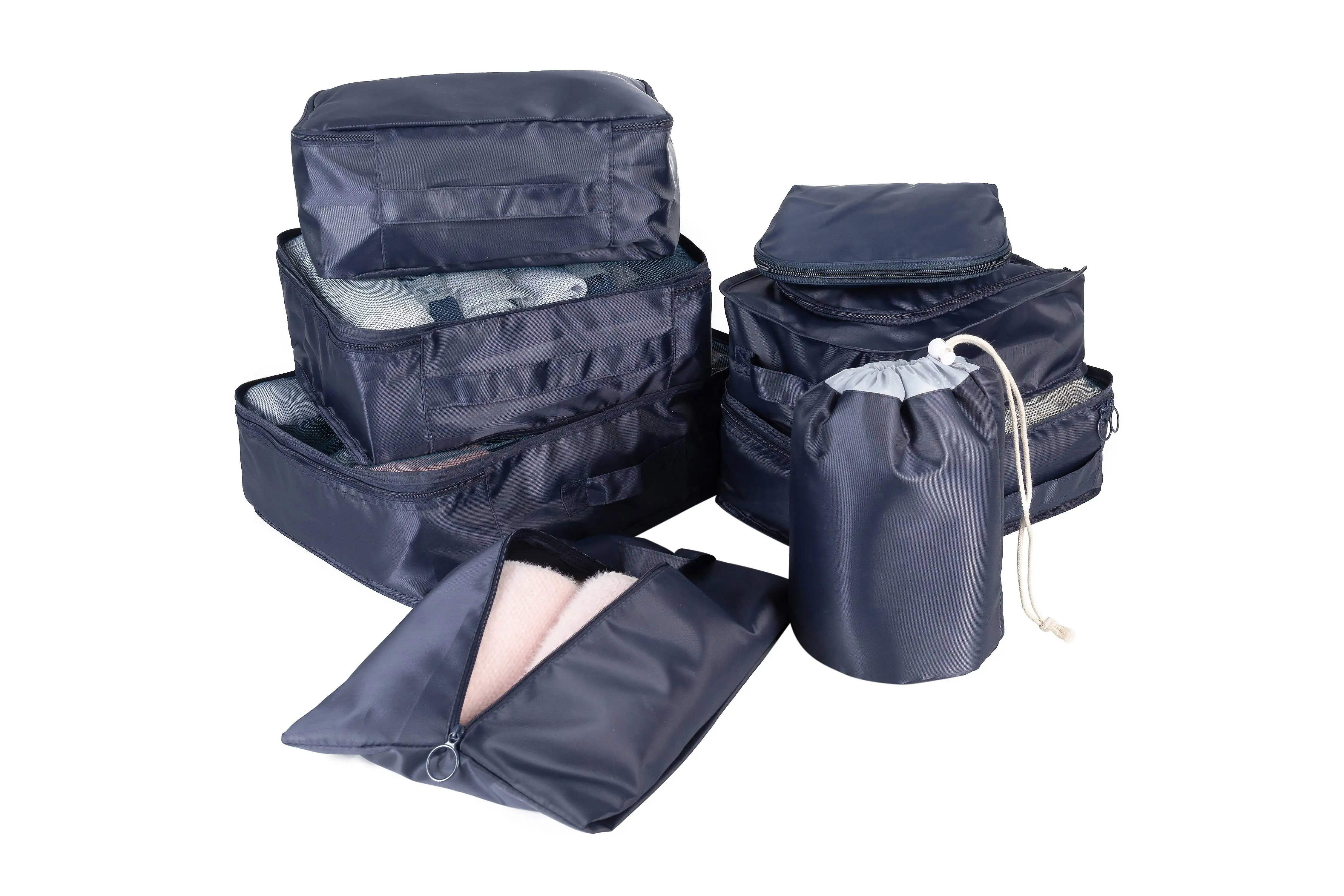 7 in 1 set lightweight Travel Luggage Organizer Bags compression packing cubes with shoes bag and cosmetic bag