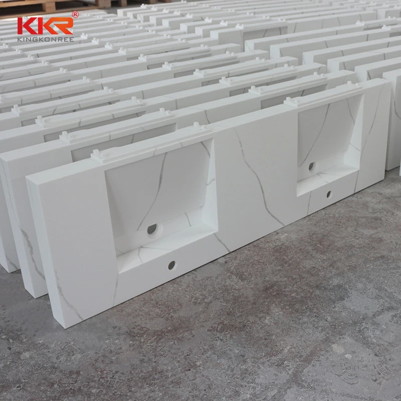 OEM modern artificial marble Carrara white acrylic solid surface waterfall kitchen counter tops island