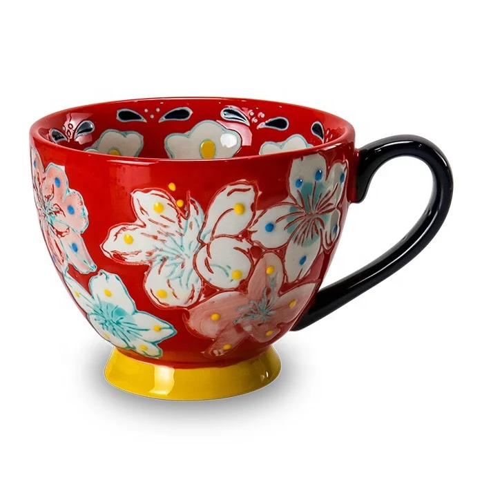Handpainted Ceramic Floral Water Coffee Tea Porcelain Mugs