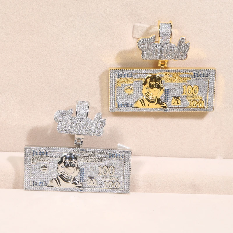 Time Is Money Dollar Pendant Necklace Iced Out Bling Cubic Zirconia Charm Men Women Fashion Hip Hop Jewelry