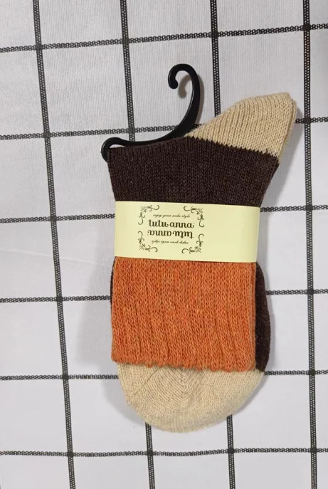 Rabbit Wool Mid-calf Socks Autumn and Winter Color Blocking Thickened Warm Wool Ladies Business Casual Cuff Knitted Woolen Socks