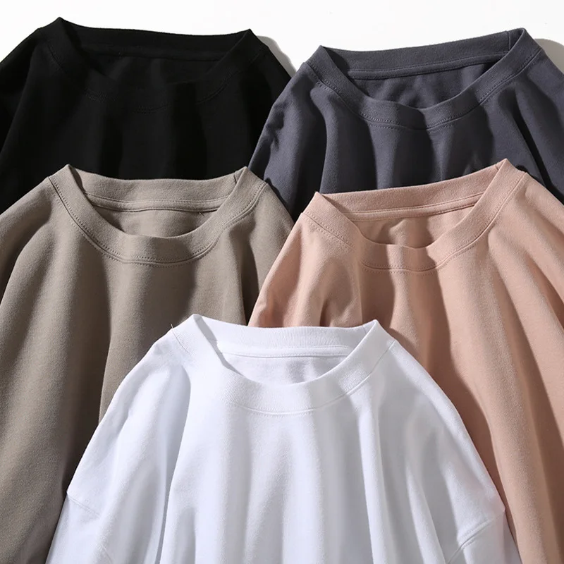 Wholesale 100% Spring and Autumn long sleeve T-shirt 270 g heavy small neckline loose pure cotton with a base shirt