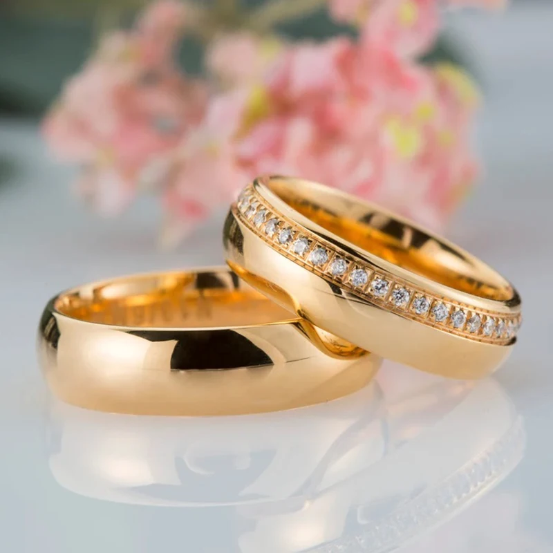 unisex classic 14k 18k rose gold wedding band set with diamonds titanium steel gold couple rings for men women