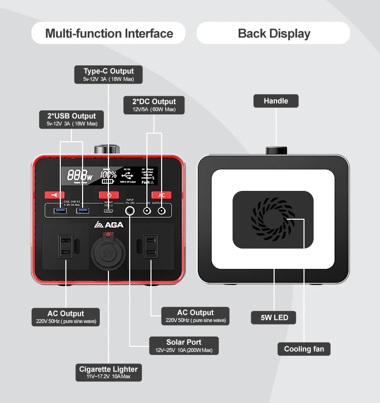 AGA Portable 220v 110v Rechargeable Solar-powered Solar Generator 300w 500w 1000w Outdoor Power Station With Solar Panel