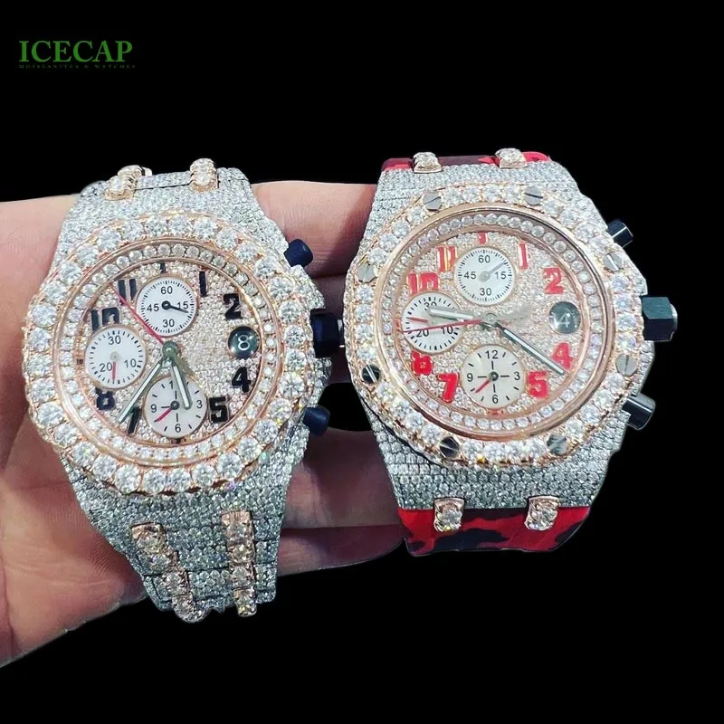 Luxury Bust Down Hiphop Watch Ice VVS Moissanite  Mechanical Watch Pass Diamond Tester Men Women Fashion Watches