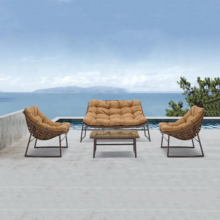 Factory Price  Casual  Rattan Wicker Aluminum Frame Garden Sofa  Chair Table Set Outdoor Sofa Set