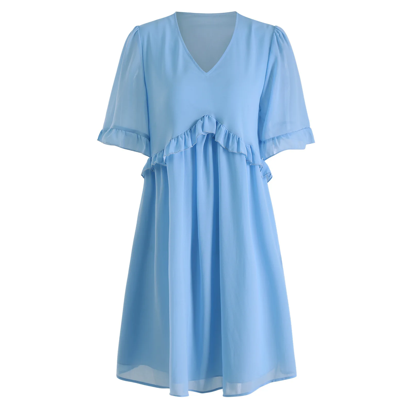 New arrivals V neck solid colour short sleeve chiffon turkey dresses women casual summer dresses for girls