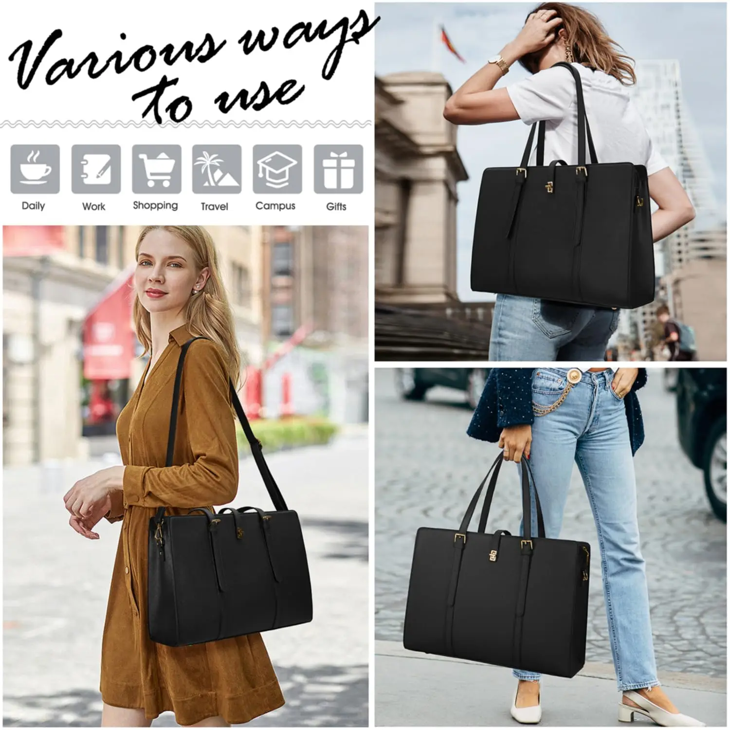 Manufacturer Custom Fashion Large Waterproof Vegan Leather Ladies Shoulder Handbags Laptop Tote Bag For Women