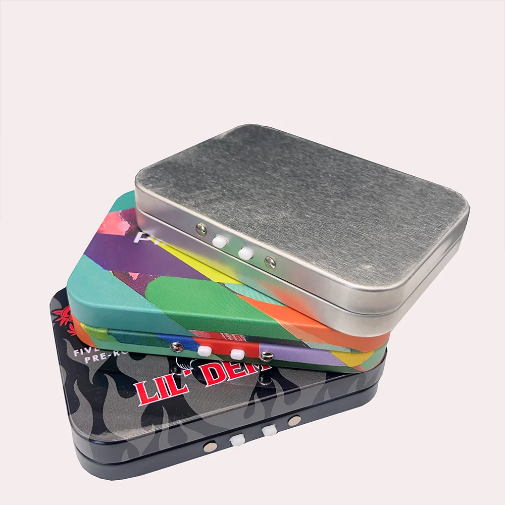 CMYK printing metal hinged tin case for child resistant box packaging