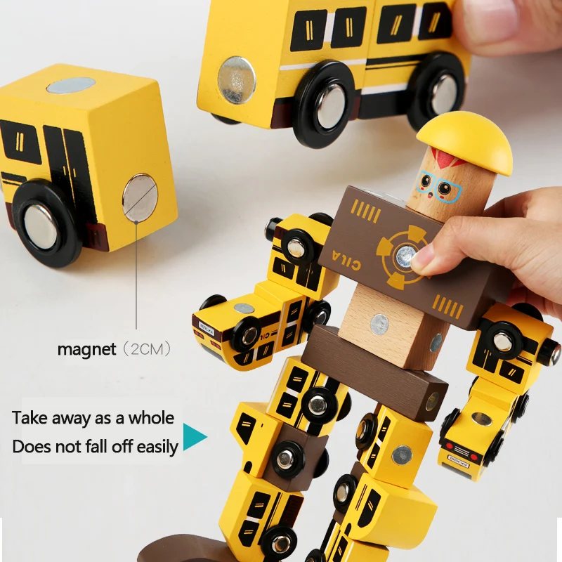 Hot sale creative magnetic  DIY self-assembled engineering vehicle car track wooden block sets for kids gifts toys