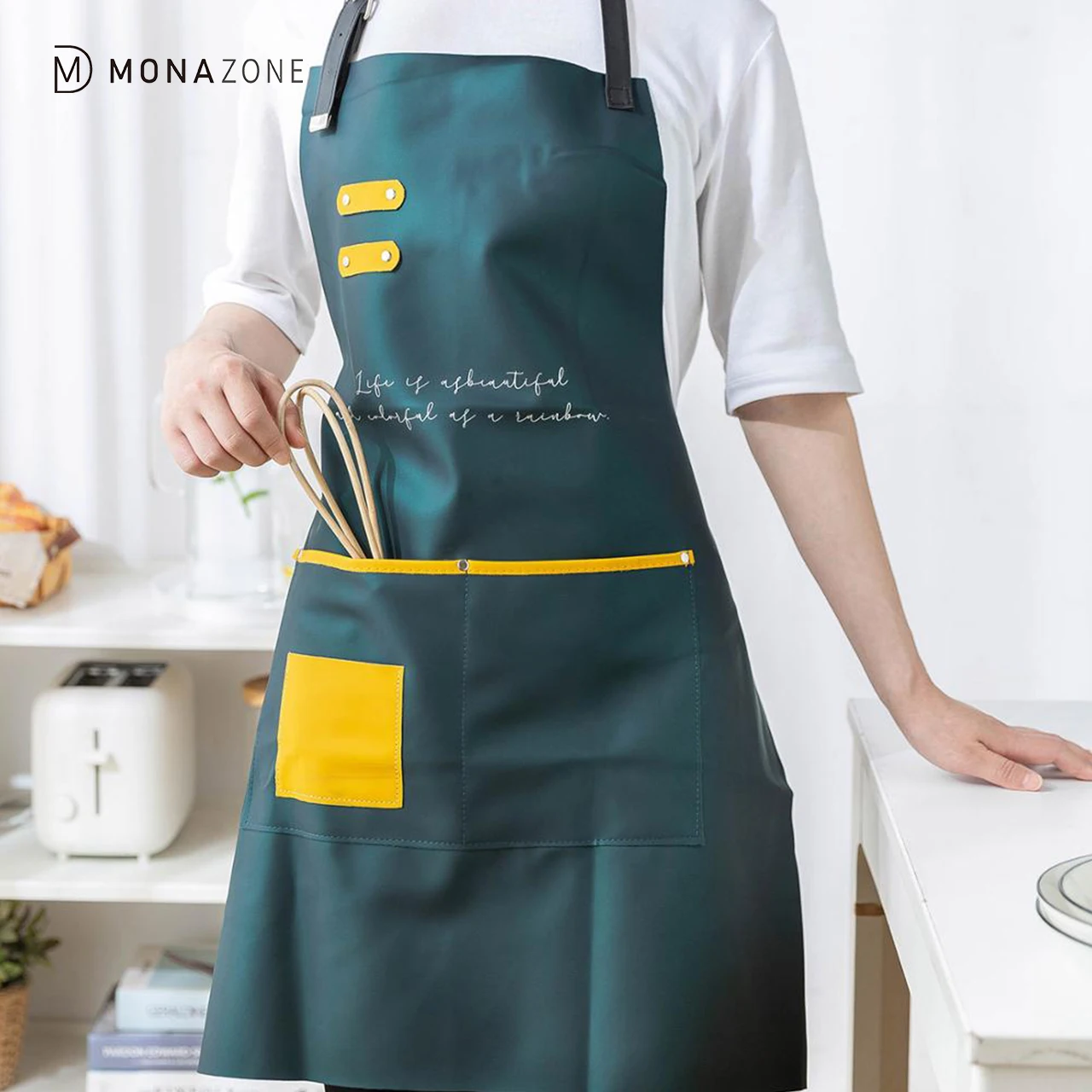 
MONAZONE Nordic Leather Cleaning Apron Adult Waterproof Kitchen Cooking Baking Aprons Adjustable Chef Barista Barber Salon Apron 