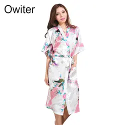 Long sleepwear Satin fashion Kimono Robes women bridal silk ROBE Long Nightgown 0609008