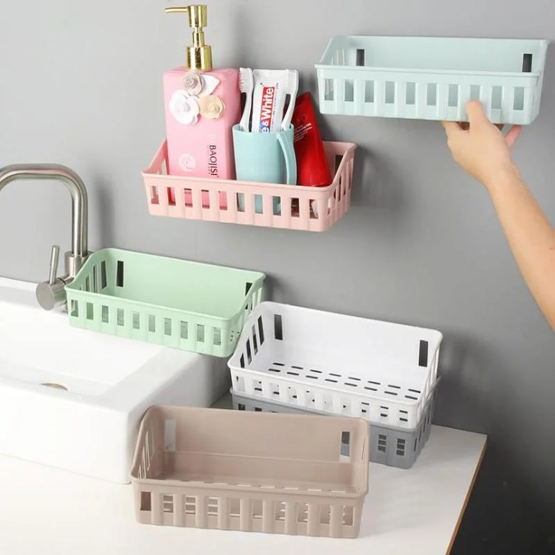 2023 Punch-free bathroom shelf plastic toilet bathroom vanity wall hanging storage rack basket cosmetics organizer rack