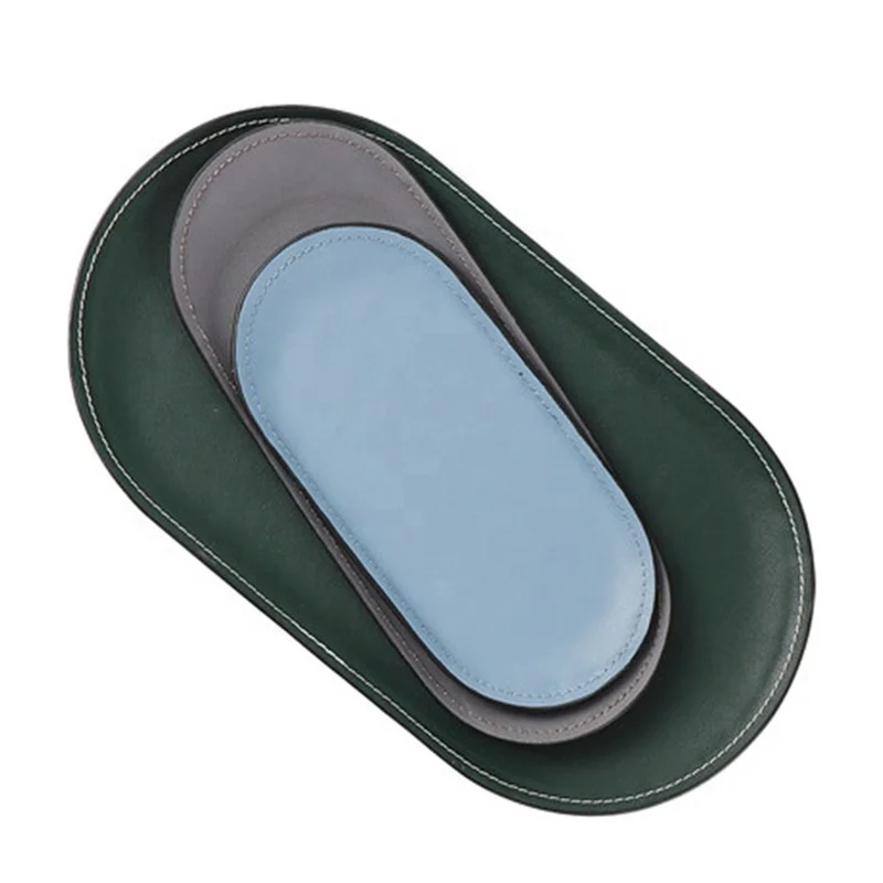 Wholesale Decorative Oval Faux Leather Ring Holder Ring Dish Couch Leather PU Serving Jewelry Trays Trinket Tray