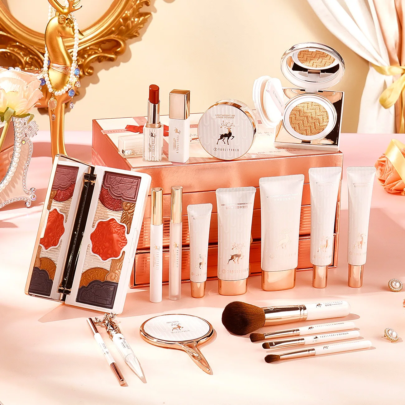 Brand new Skin care and makeup set 21 sets of LED beauty mirror cosmetics complete holiday beauty gift box