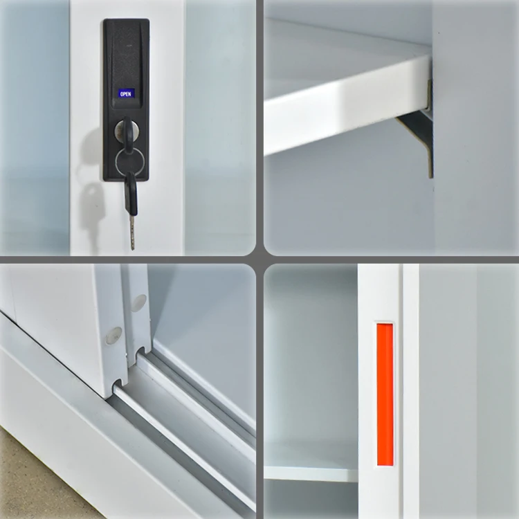 China Customized Design 2 Sliding door Inside 3 Floor Low Height Steel Fireproof Multi-used Office Filing Storage Cabinet