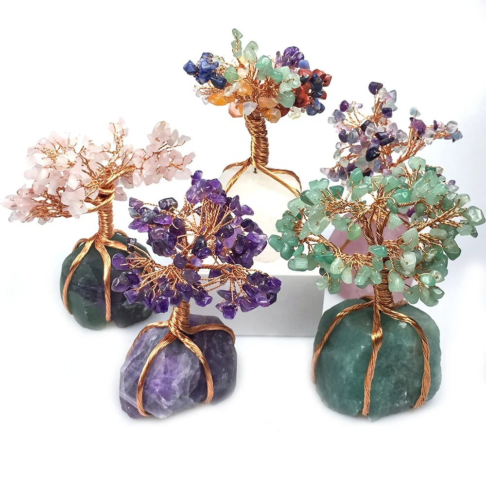wholesale rock crystal raw ore copper wire gravel tree of life lucky treasure tree crystal ornaments Gravel life gemstone tree