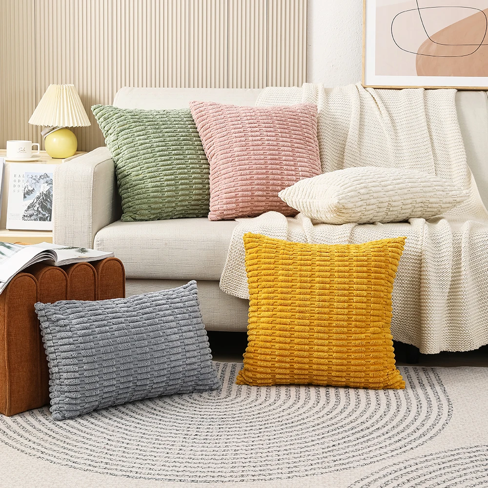 Square Corduroy Throw Pillow Covers Striped Cushion Decorative Pillows for Home for Sofa Couch Sleep & Nursing