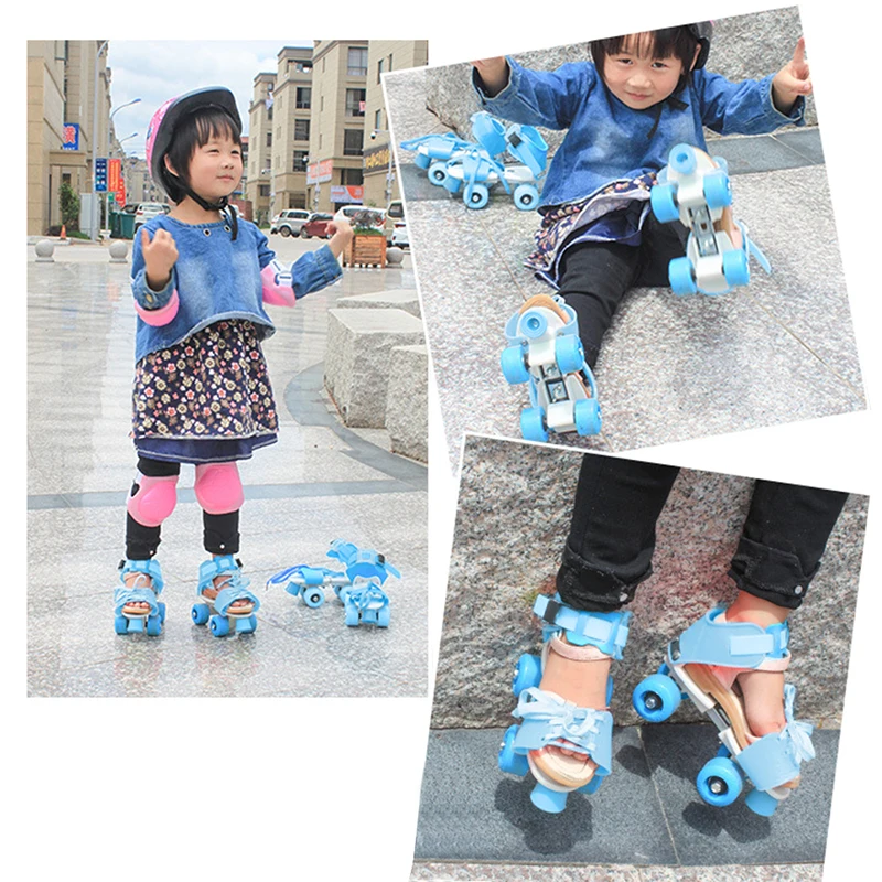 Adjustable Size Children Roller Skates Double Row Skater Skating Shoes Wheels Skate for Beginners Girls Boys