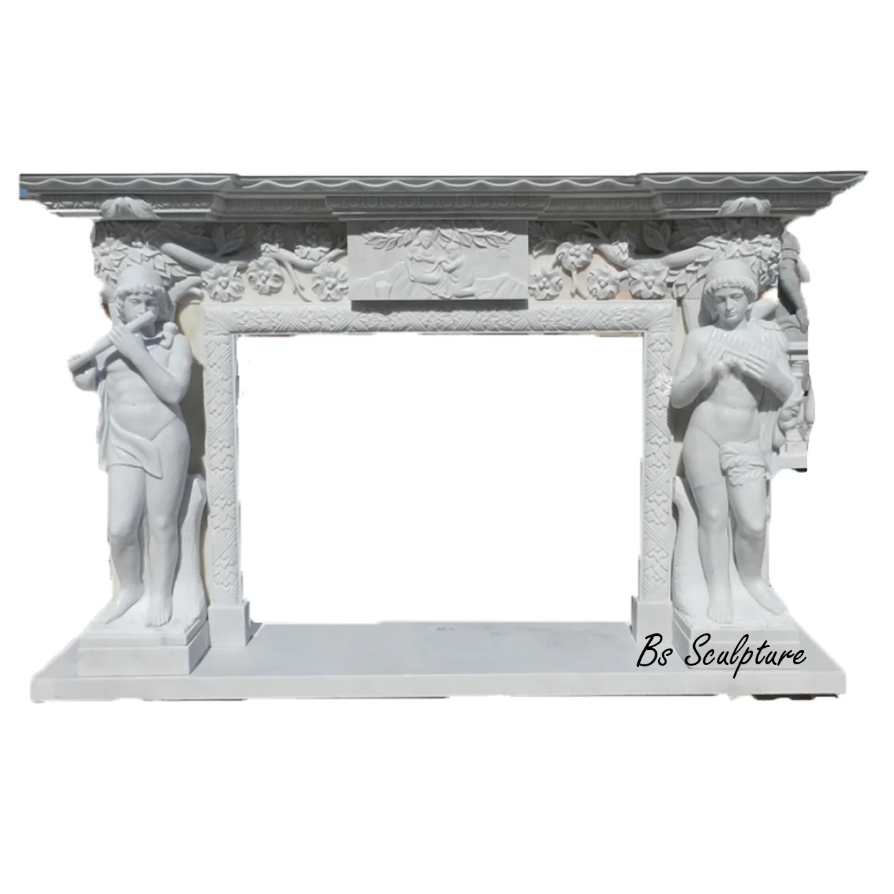 hand  carved white marble figure statue stone lady fireplace mantle sculpture