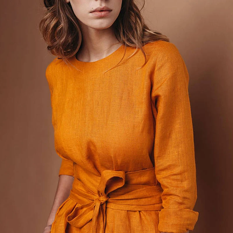 Custom Women Cotton Linen Dresses Wrap 100% Linen Dress