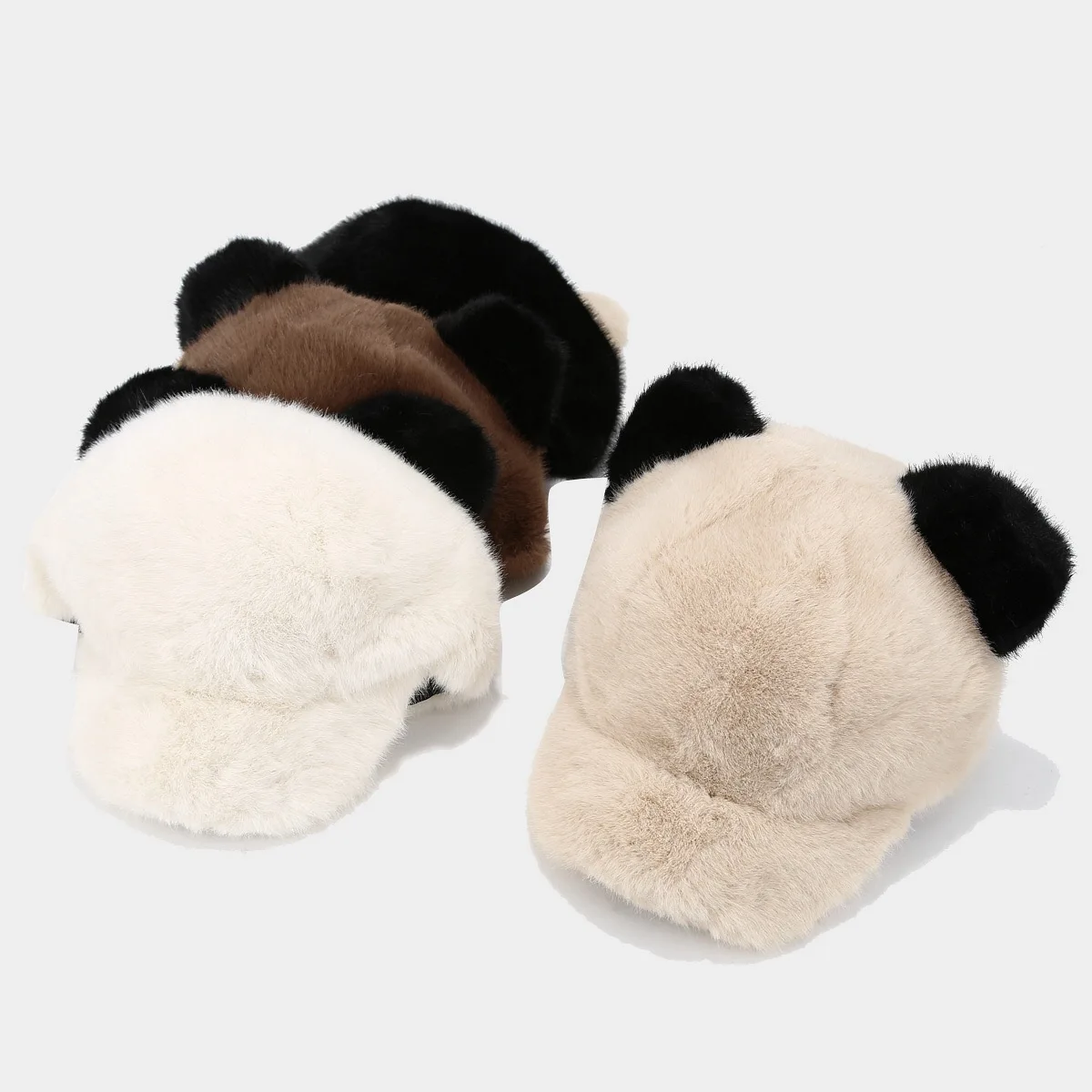 2024 New Winter Thickened Warm Panda Ears Plush Baseball Cap Women Female Cute Fashion Baseball Caps