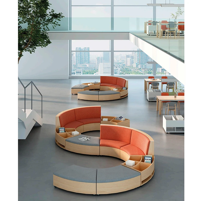 Sagely Bookshelf with Modular Sofa Seat S Shaped Wooden Creative Fabric Modern Nordic Style Chair Piano Chair Library Furniture