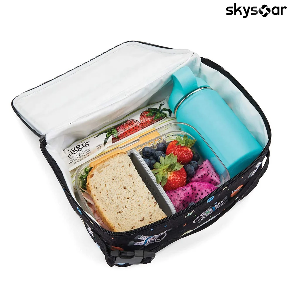 Supplier Durable Freezable Lunch Box Cute Girls and Boys Funny Spaceman Cartoon  Printing Insulated Cooler Bento Tote Lunch Bags