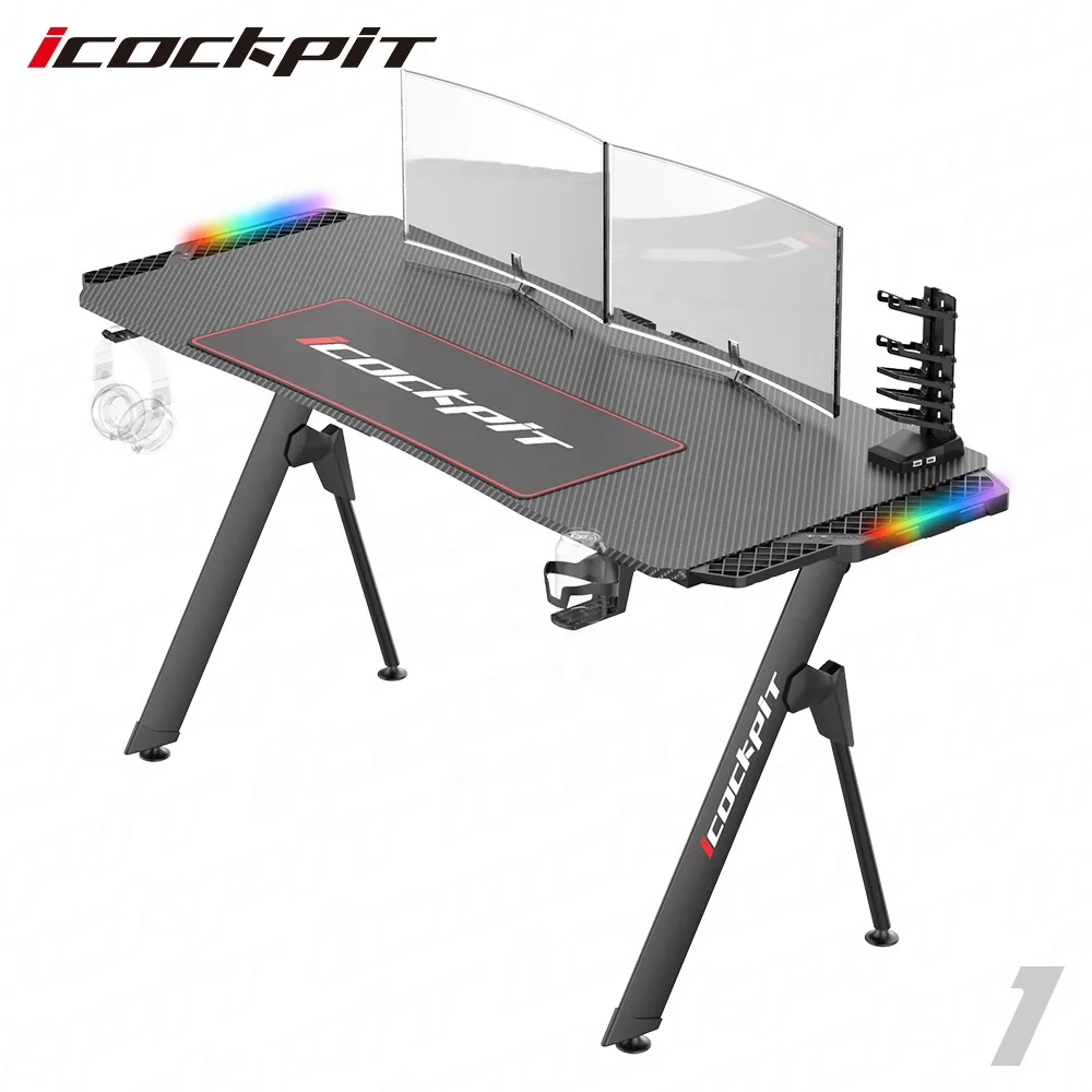 Icockpit Cheap Hot Sale Carbon Fiber Particleboard Desktop Home Table PC Computer Gaming Gamer Desk
