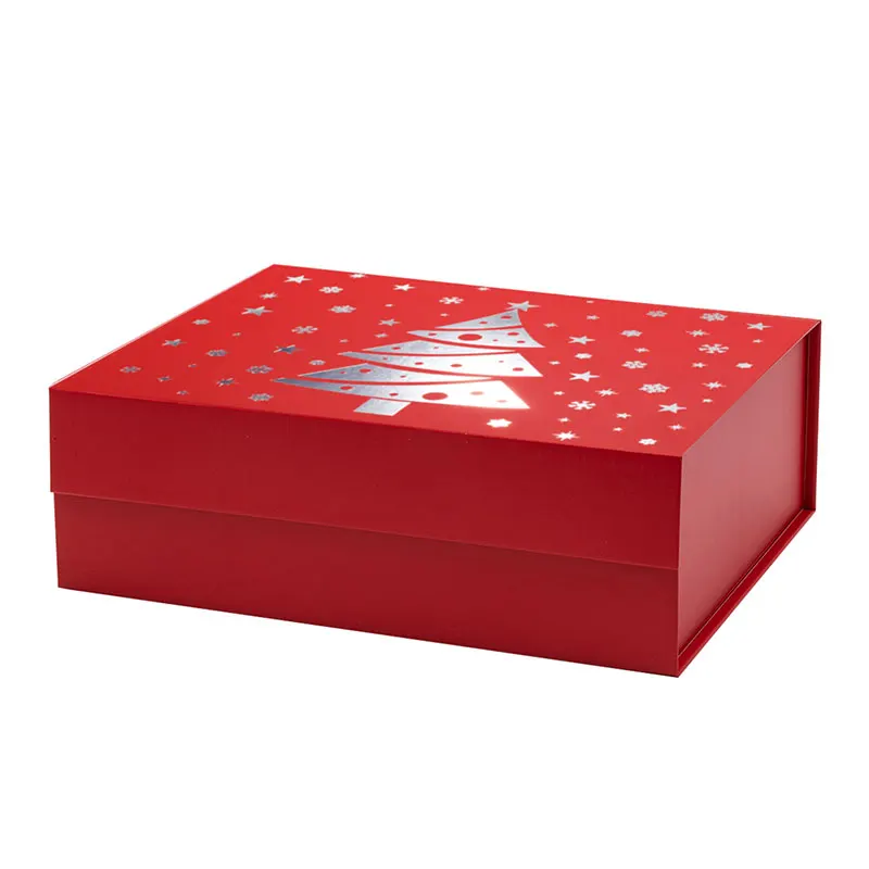 Custom changeable ribbon style red luxury rigid Christmas eve gift boxes for sale