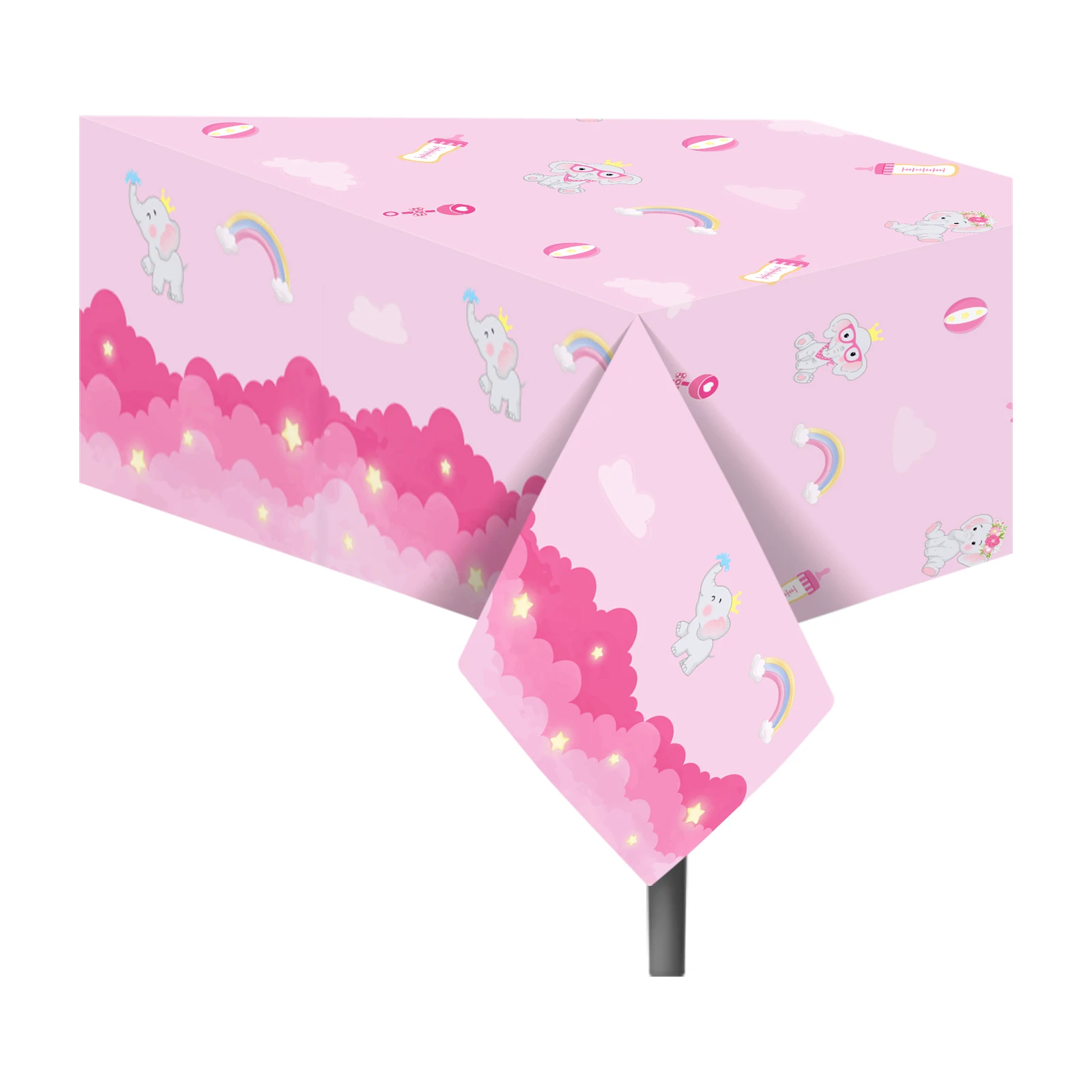 ZB123  Pink Color Elephant Pattern Party PE Disposable Tablecloth Plastic Table Cloth for Birthday Party Supplies