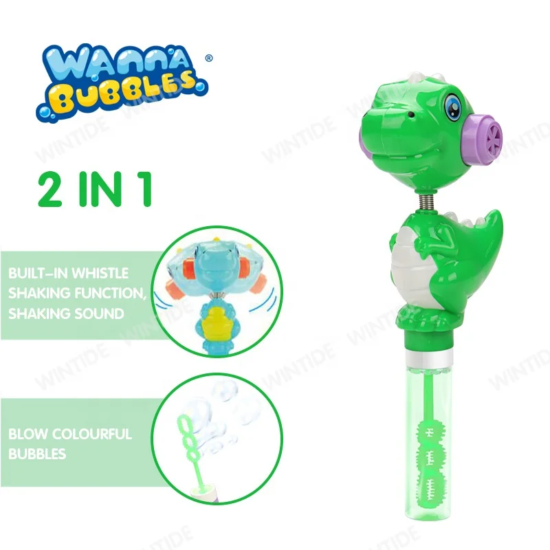 Hot sale summer animal dino /rabbit head stick toy kidsmania funny Wiggle Whistle cute frog bubble wand